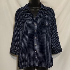 Karen Scott Navy Blue Polka Dot Button-Down Shirt